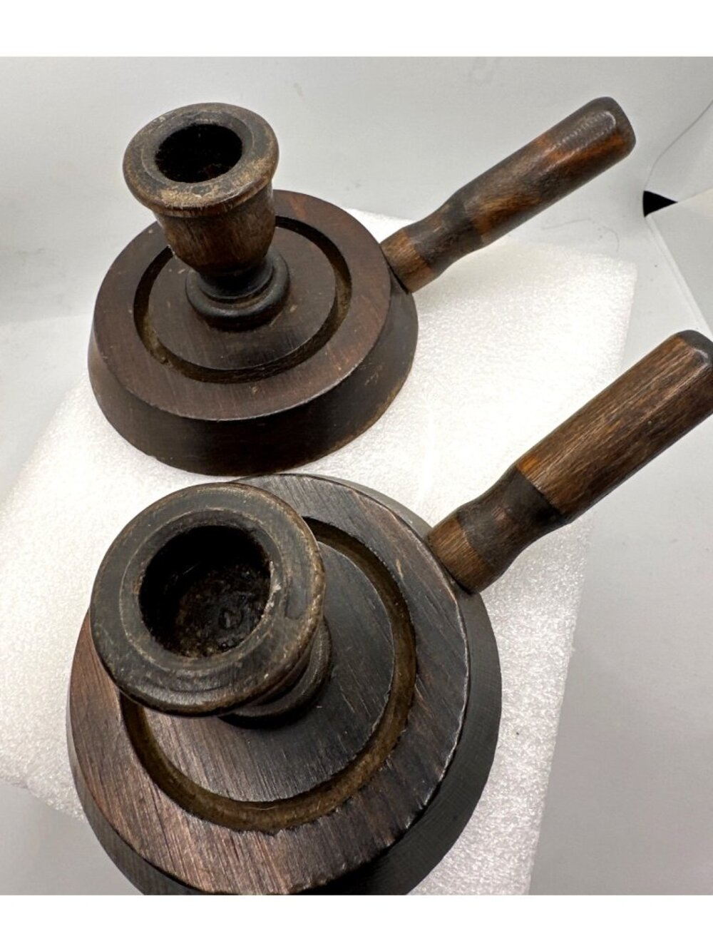 Vintage Wood Candle Holders Mid Century Colonial Style Chambersticks Granny - Picture 5 of 11
